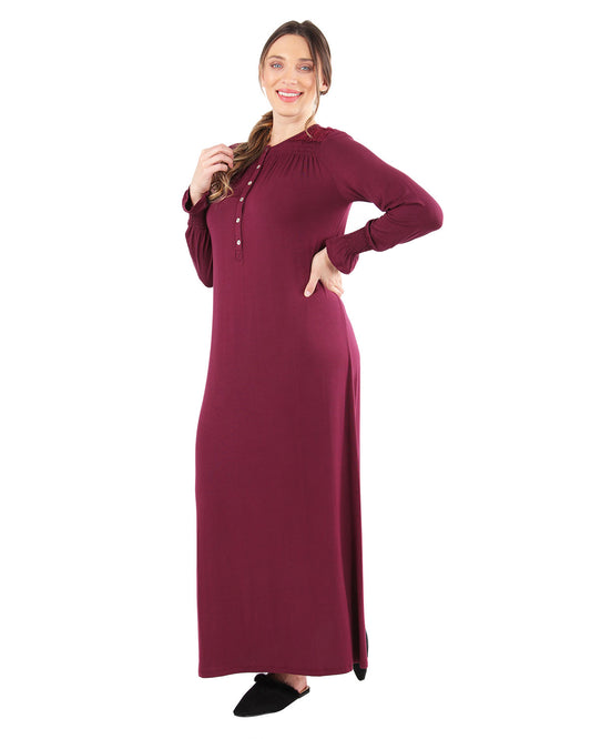 Women's Aubergine Cozy Lace Trim Full-Length Nightgown : Color: Aubergine