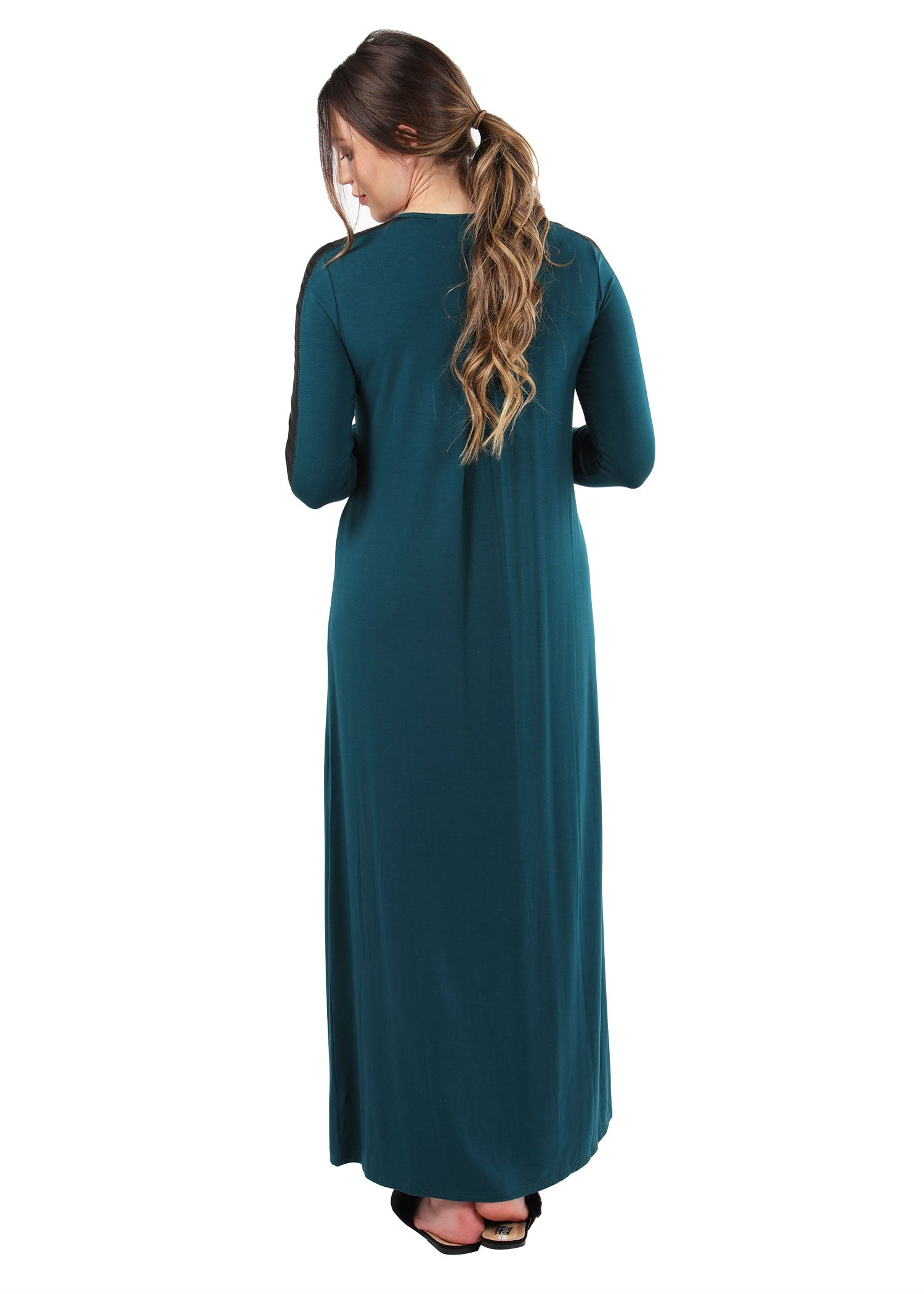 Women's Satin Trimmed Sleeve Full-Length Long Nightgown : Color: Hunter Green