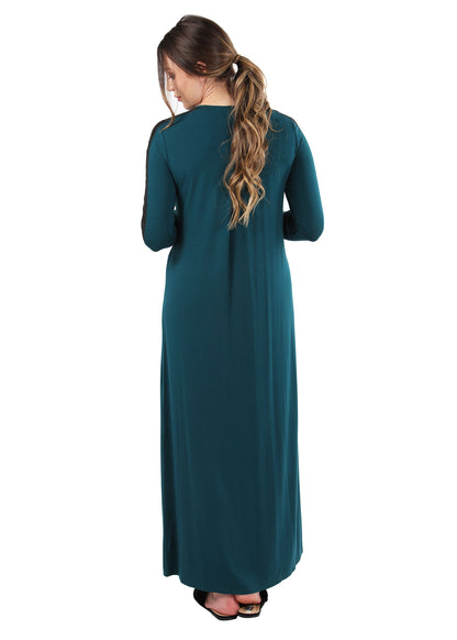 Women's Satin Trimmed Sleeve Full-Length Long Nightgown : Color: Hunter Green