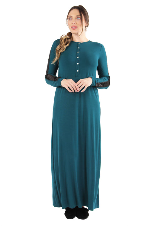 Women's Satin Trimmed Sleeve Full-Length Long Nightgown : Color: Hunter Green