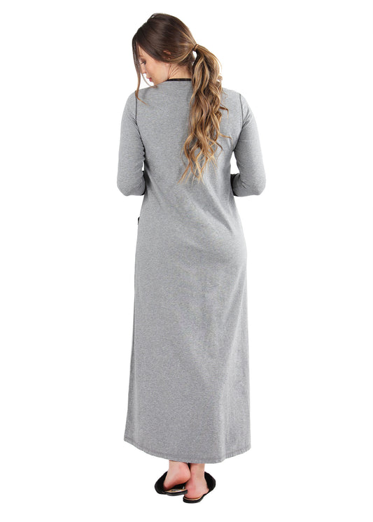 Women's Iris Cotton Blend Contrast Full-Length Gown : Color: Gray Heather