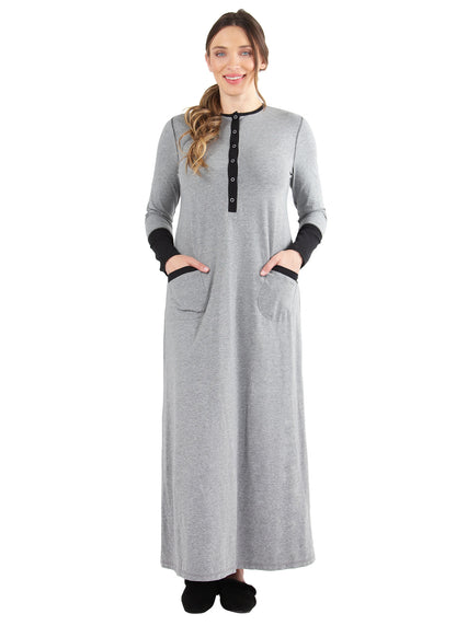 Women's Iris Cotton Blend Contrast Full-Length Gown : Color: Gray Heather