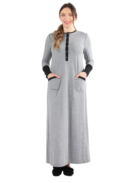 Women's Iris Cotton Blend Contrast Full-Length Gown : Color: Gray Heather