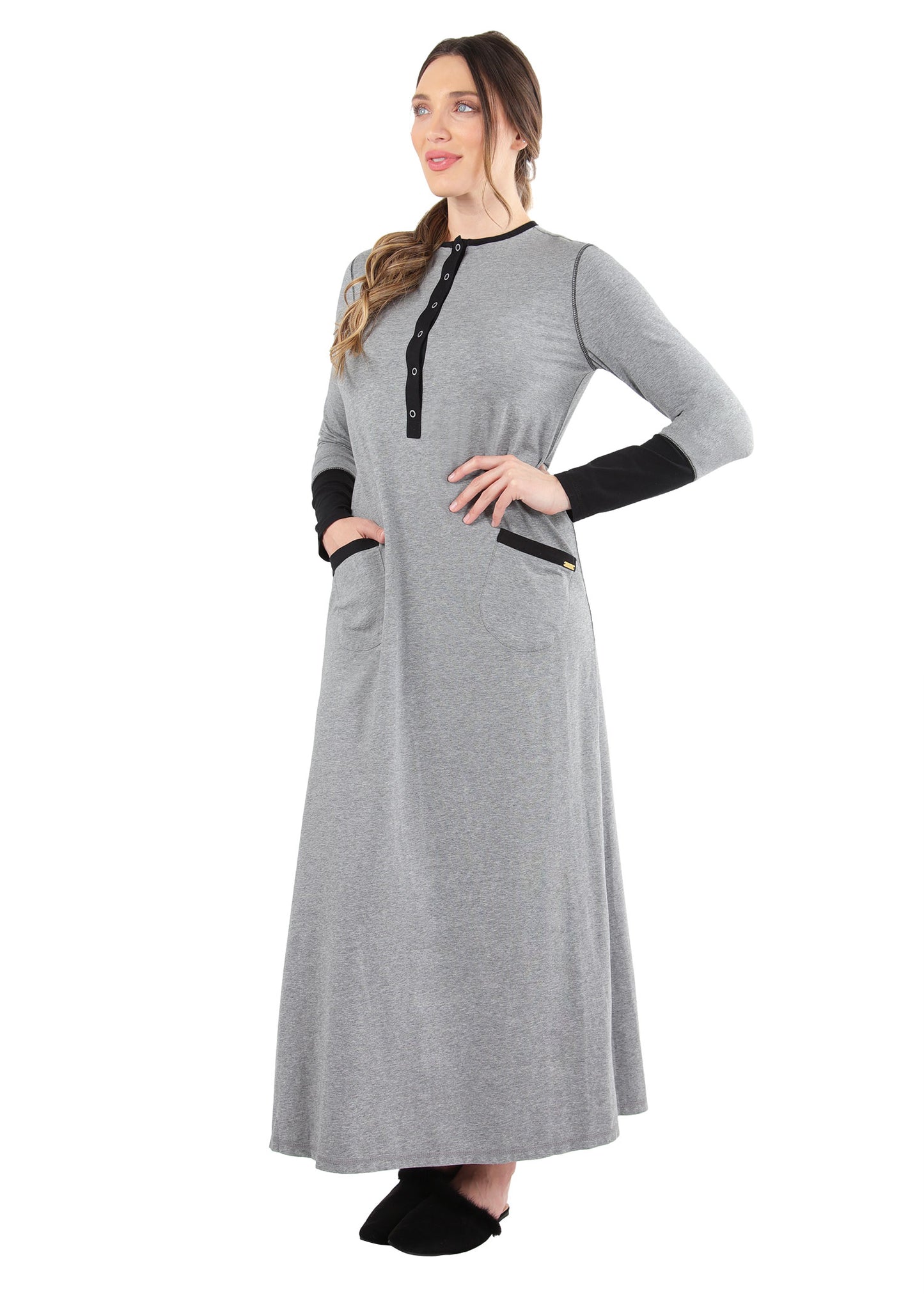 Women's Iris Cotton Blend Contrast Full-Length Gown : Color: Gray Heather