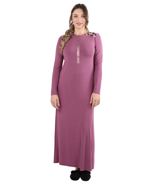 Women's Floral Embroidered Full-Length Shoulder Gown : Color: Tulipwood