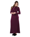 Women's Velour Trim Long Sleep Gown with Decorative Plackets : Color: Burgundy