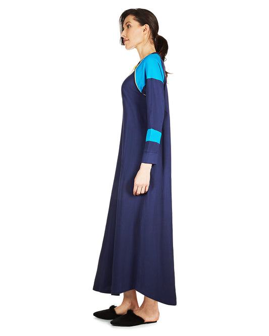Women's 100% Cotton Ultra Soft Lace Up Long Sweatshirt Gown : Color: Medieval Blue