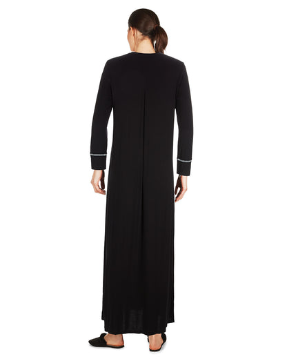 Women's Floral Flocked Full-Length Lounger Gown : Color: Black