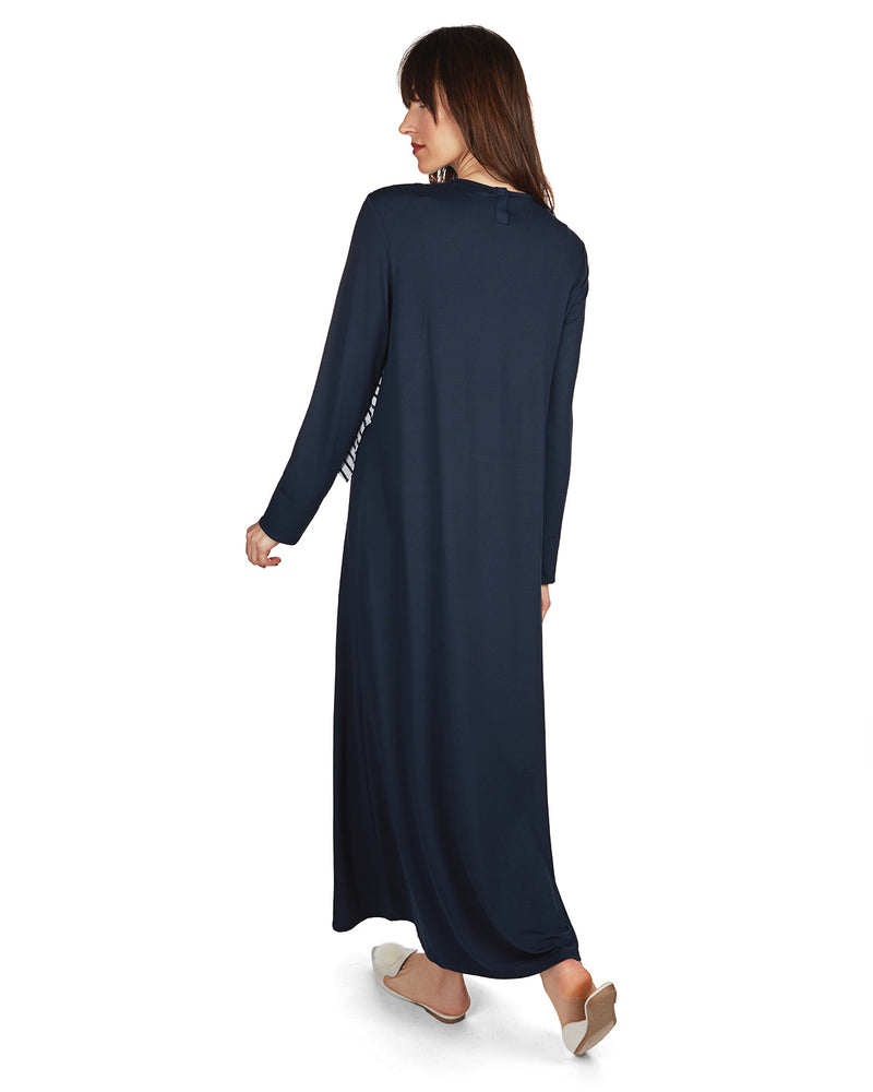 Women's Modest Soft Nursing Gown with Lace Accents