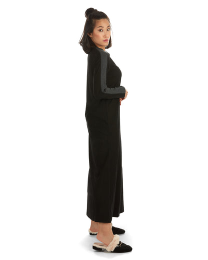 Women's Modest Long Placket Ankle-Length Cotton Blend Gown : Color: Black Charcoal