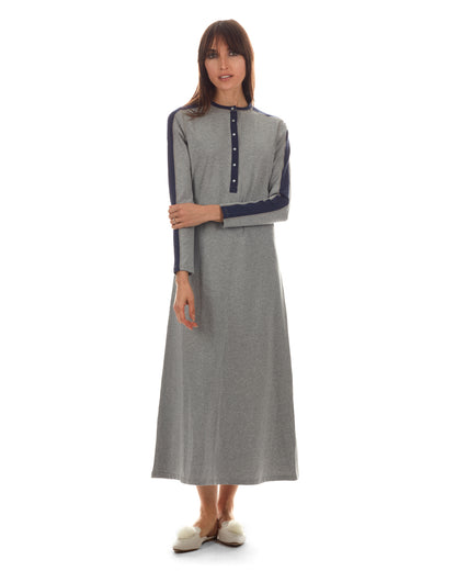 Women's Modest Long Placket Ankle-Length Cotton Blend Gown : Color: Med Gray Heather