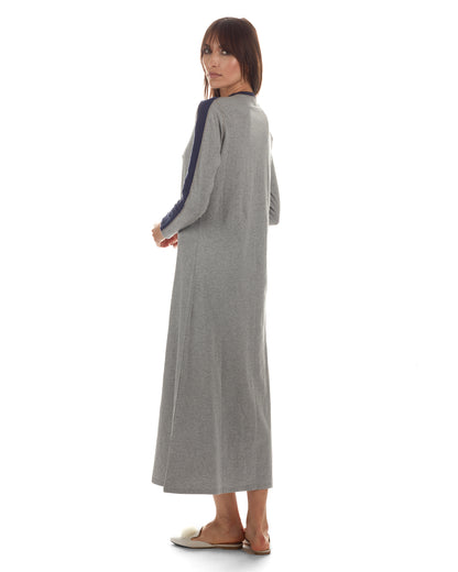 Women's Modest Long Placket Ankle-Length Cotton Blend Gown : Color: Med Gray Heather