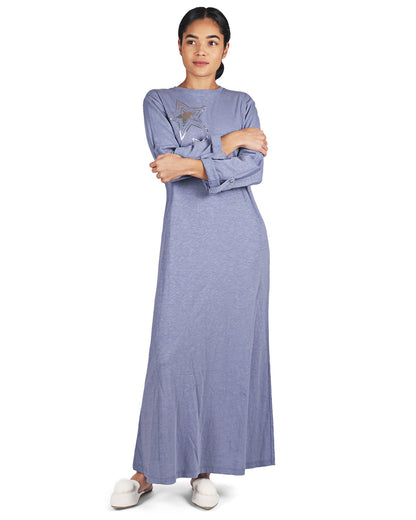 Women's 100% Cotton Slub Knit Full-Length Sleeping Gown : Color: Blue
