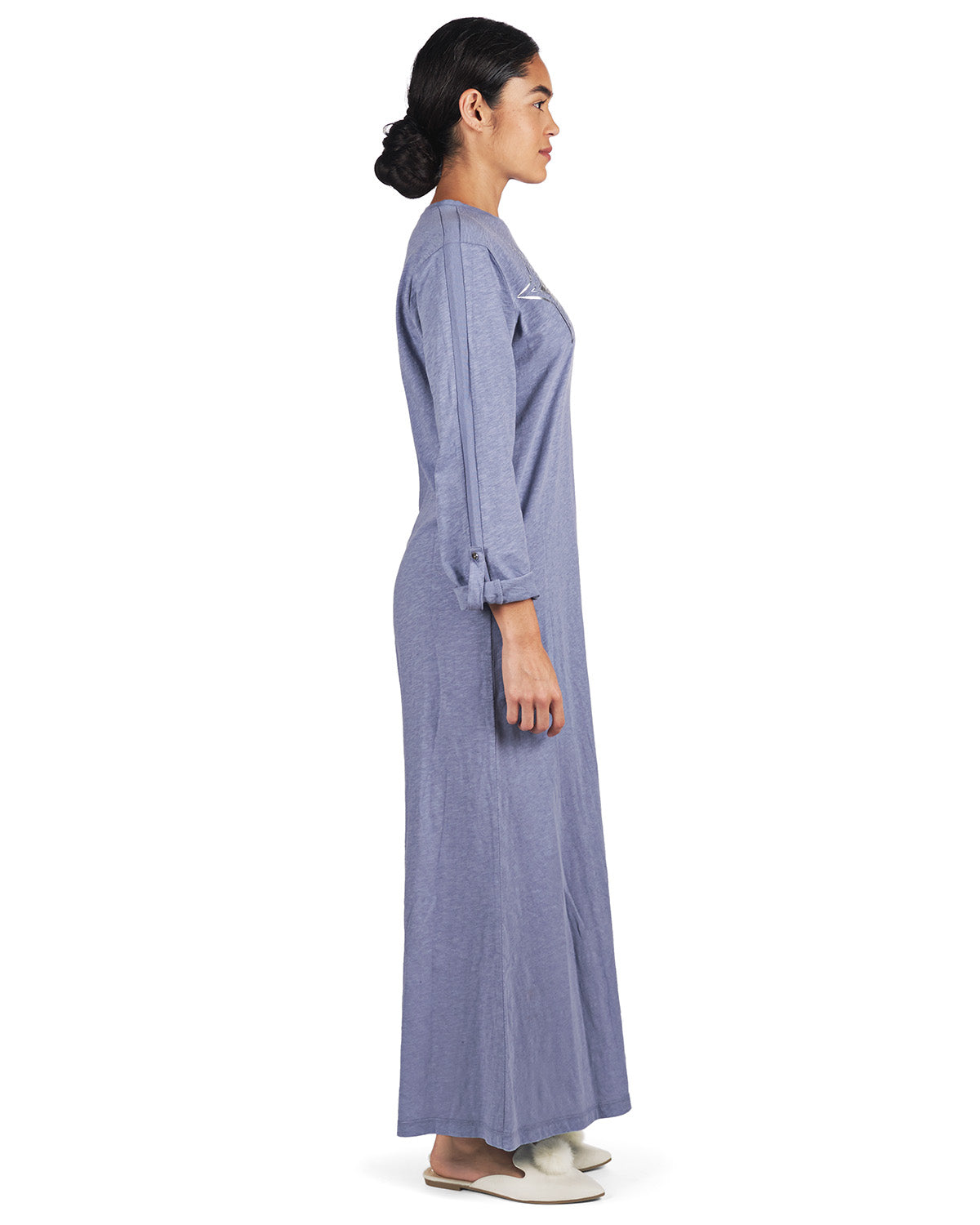 Women's 100% Cotton Slub Knit Full-Length Sleeping Gown : Color: Blue