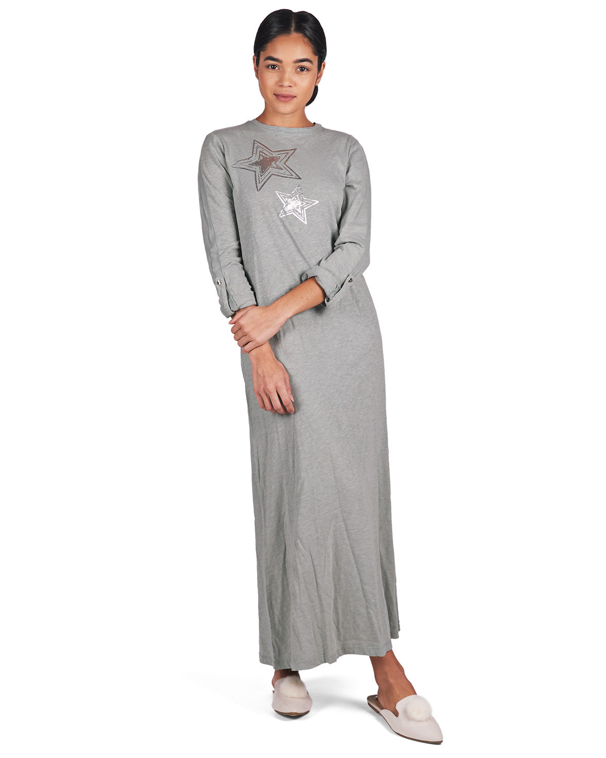 Women's 100% Cotton Slub Knit Full-Length Sleeping Gown : Color: Seafoam
