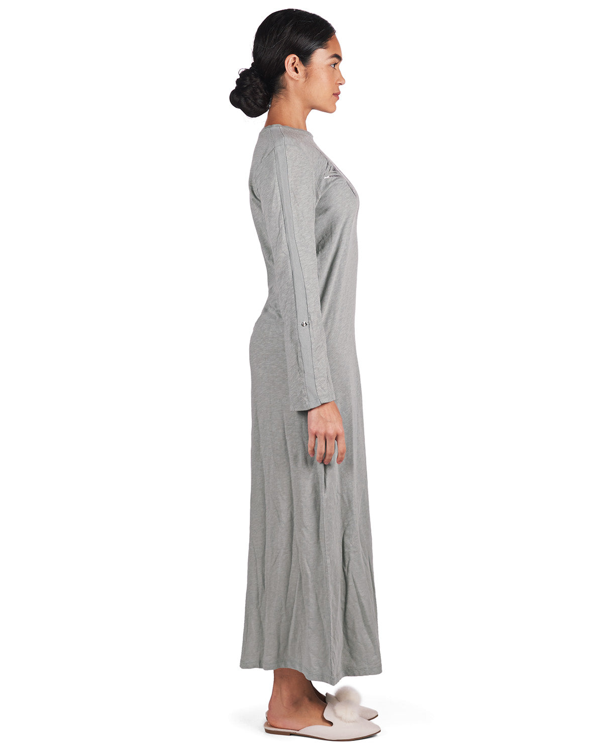 Women's 100% Cotton Slub Knit Full-Length Sleeping Gown : Color:  Seafoam