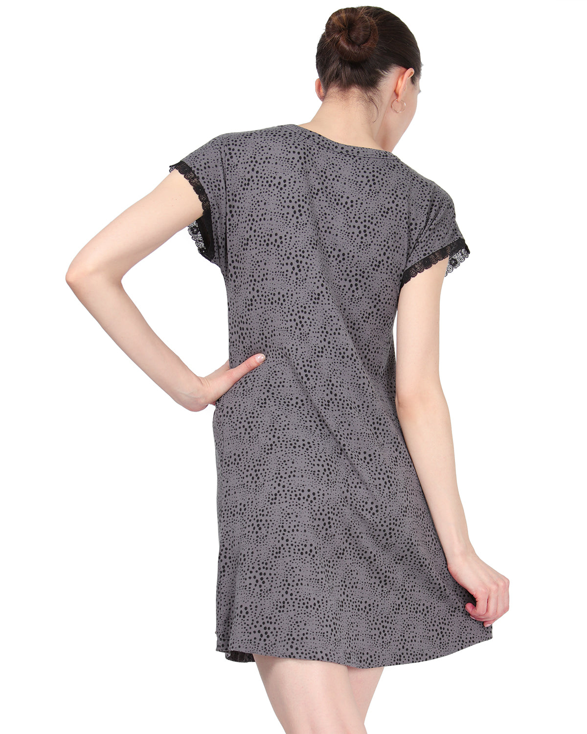 Women's Ultra-Soft Lace Trim V-Neck Animal Print Sleep Shirt : Color: Animal Print