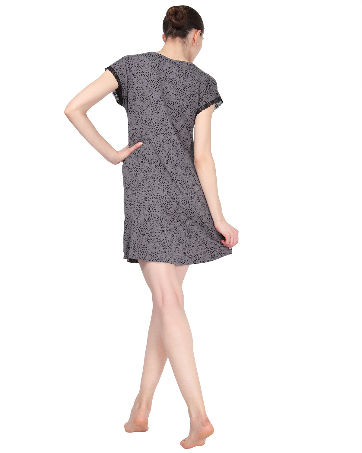 Women's Ultra-Soft Lace Trim V-Neck Animal Print Sleep Shirt : Color: Animal Print