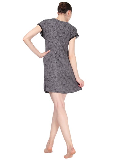 Women's Ultra-Soft Lace Trim V-Neck Animal Print Sleep Shirt : Color: Animal Print