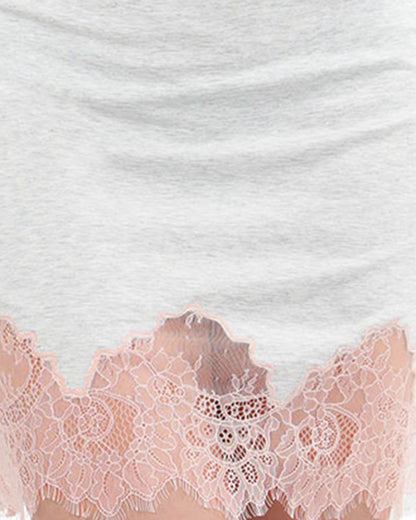 Women's Cap Sleeve Floral Lace Trim Hem Nightshirt : Color: Light Gray Heather