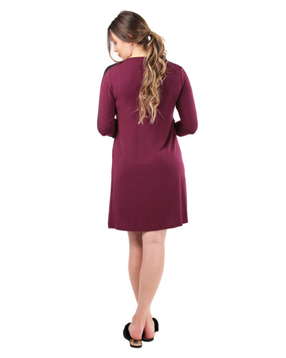 Women's Satin Trim Three-Quarter Sleeve Extra-Long Nightshirt : Color: Aubergine