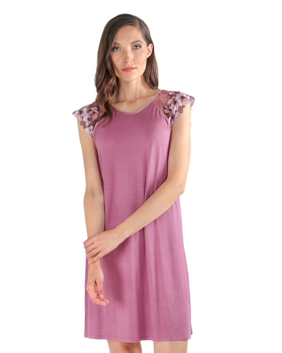 Women's Enchanted Romance Floral Embroidered Nightshirt : Color: Tulipwood