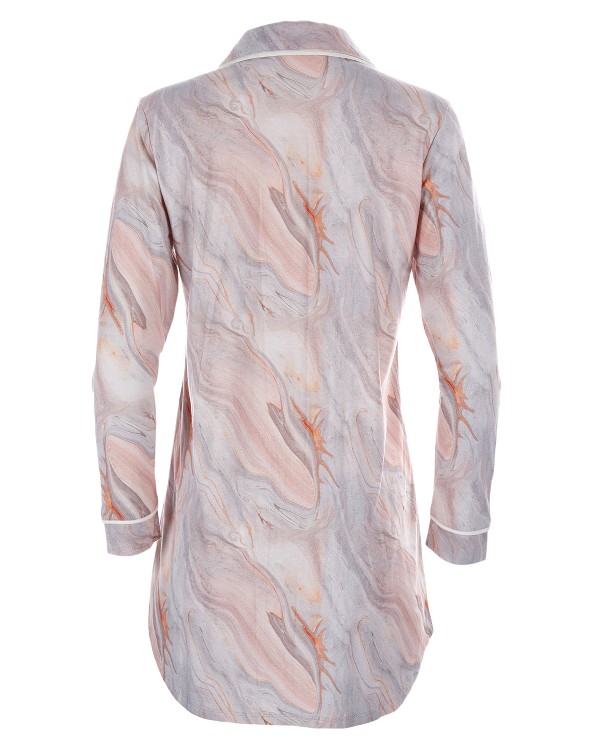 Women's Pastel Marble Print Cotton Blend Button-Down Nightshirt : Color: Peach