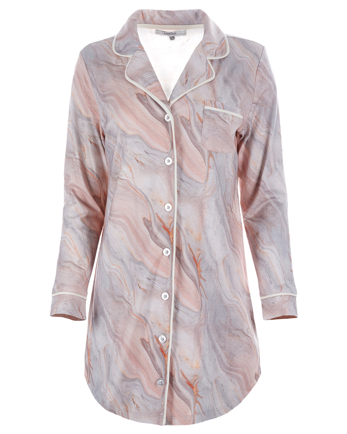 Women's Pastel Marble Print Cotton Blend Button-Down Nightshirt : Color: Peach