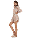 Women's Pastel Marble Print Cotton Blend Button-Down Nightshirt : Color: Peach