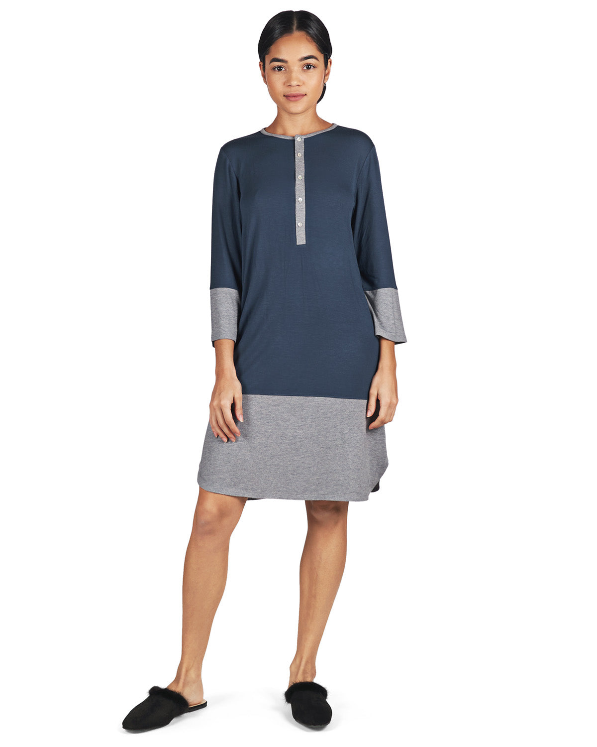 Women's Two-Tone Three-Quarter-Length Soft Nightshirt : Color: Midnight Navy