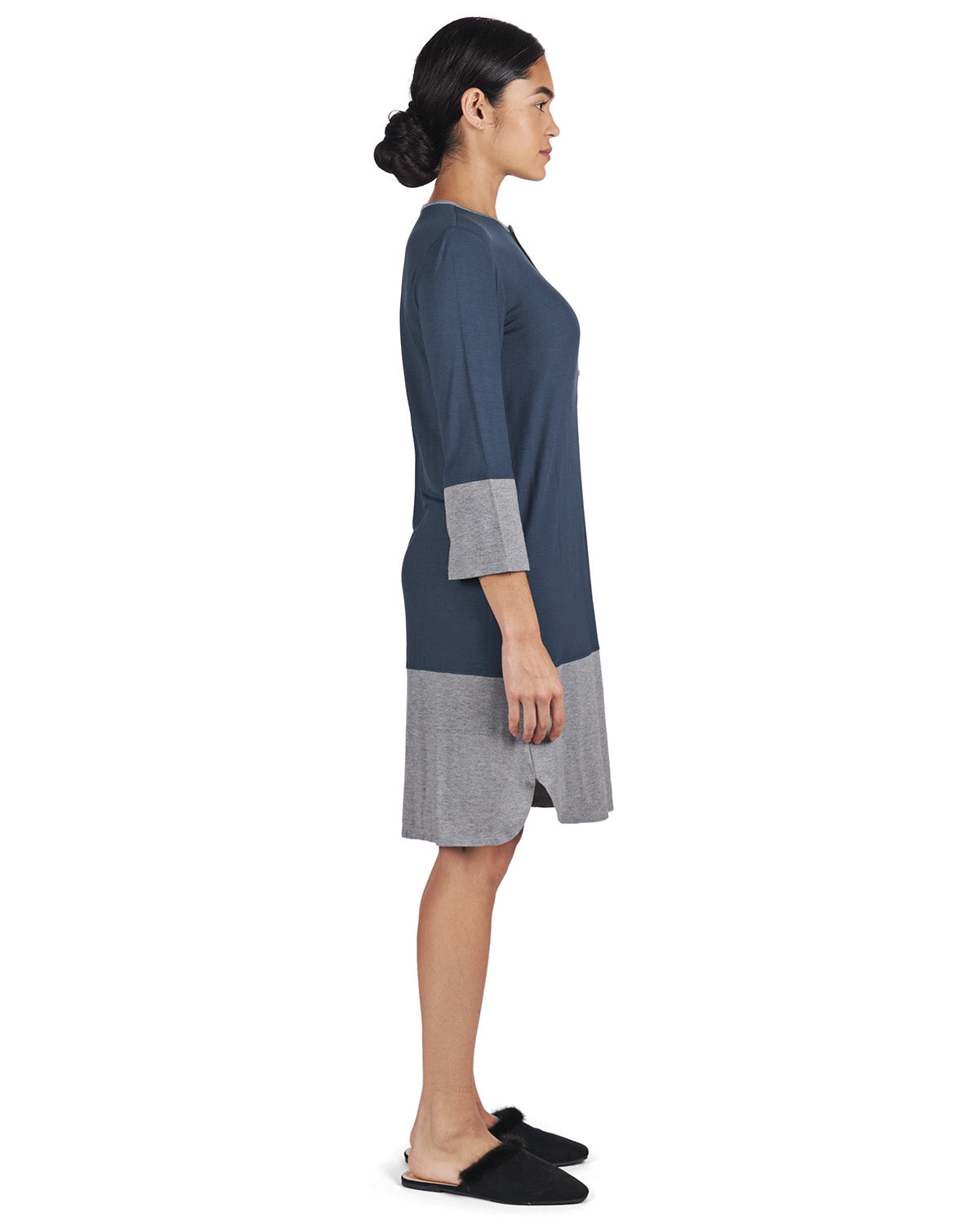 Women's Two-Tone Three-Quarter-Length Soft Nightshirt : Color: Midnight Navy