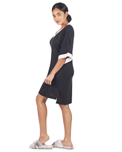 Women's Contrast Trim Basic Loose Modal Sleepshirt : Color: Black