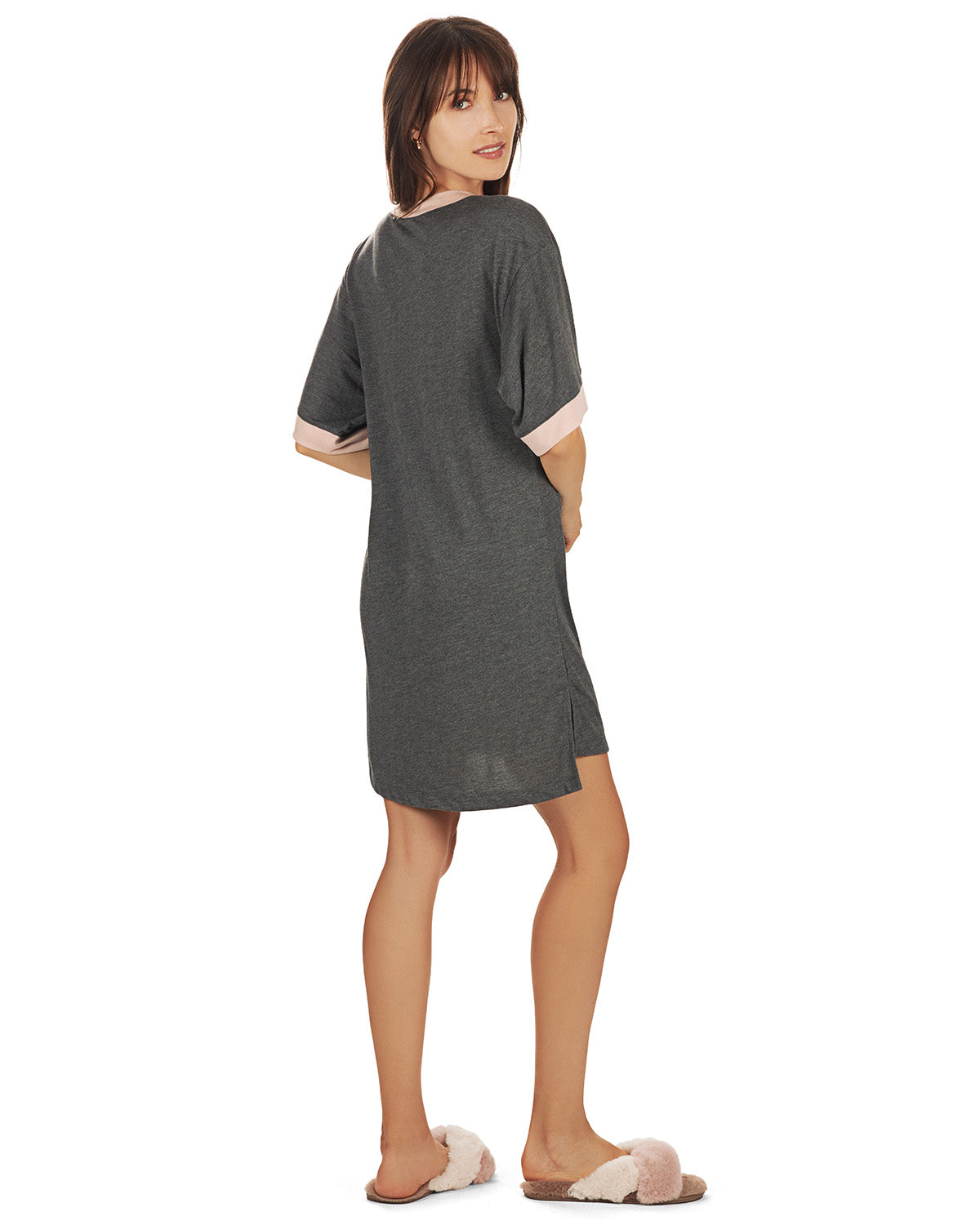 Women's Contrast Trim Basic Loose Modal Sleepshirt : Color: Gray Heather