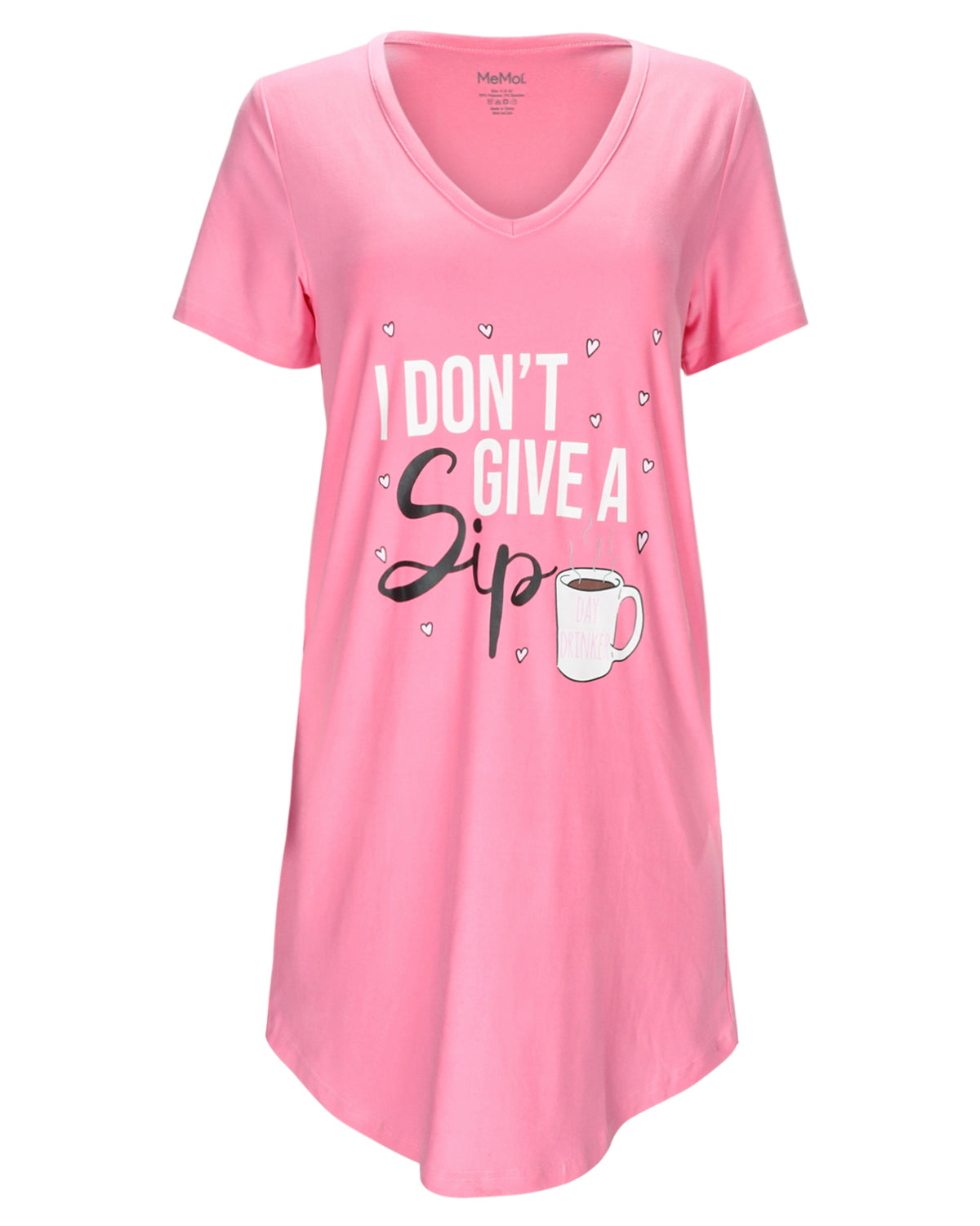 Women's I Don't Give A Sip V-Neck Sleepshirt : Color: Pink