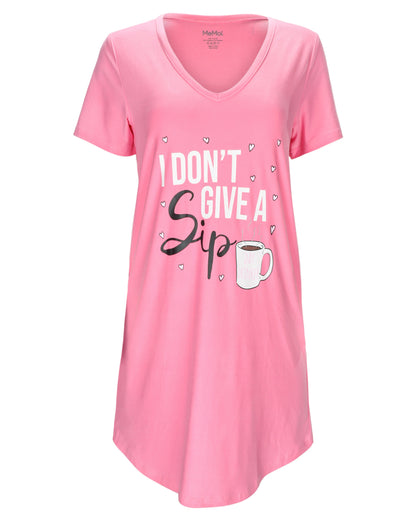 Women's I Don't Give A Sip V-Neck Sleepshirt : Color: Pink