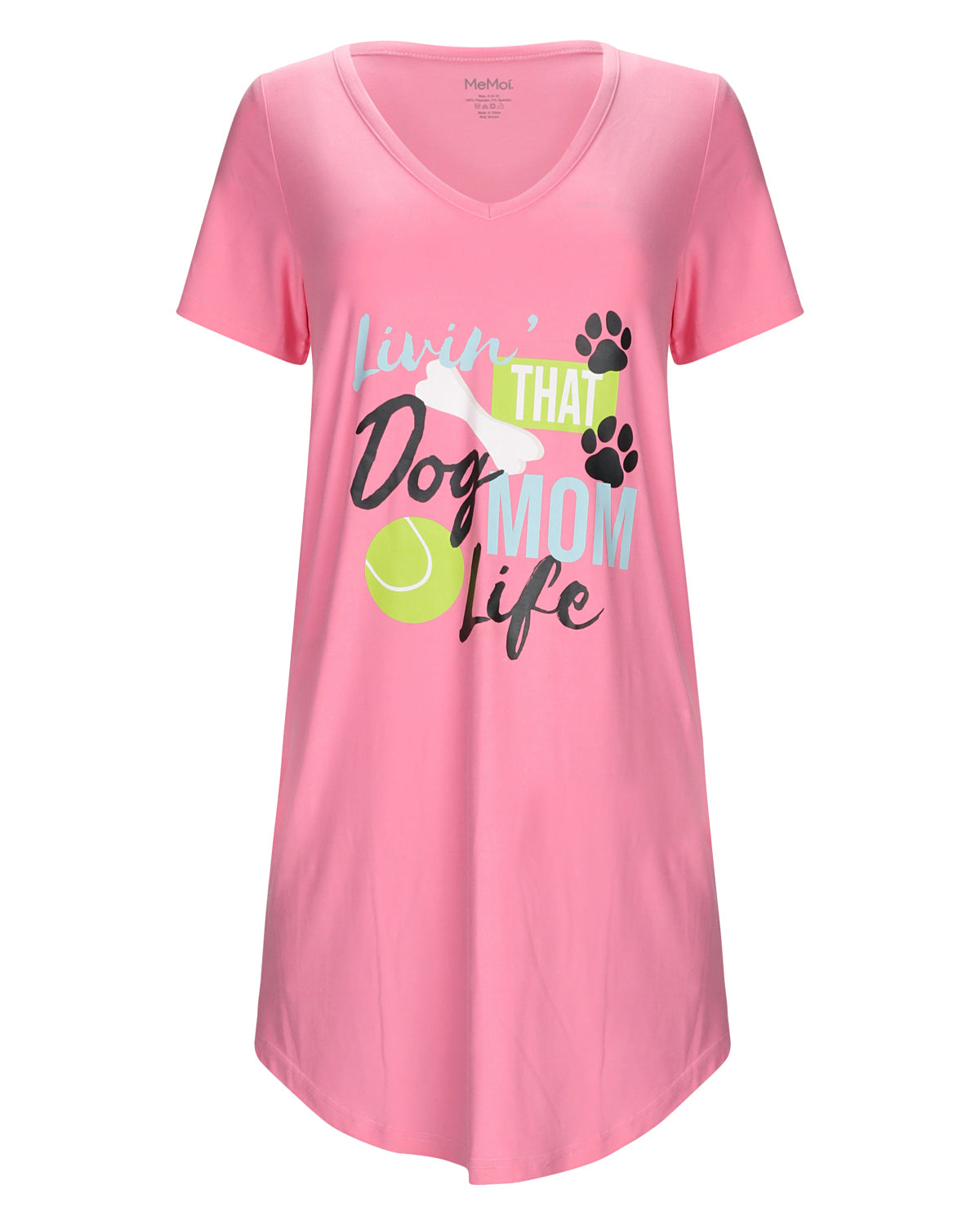 Women's Livin' That Dog Mom Life V-Neck Sleepshirt : Color: Pink