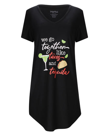 We Go Together Like Tacos And Tequila V-Neck Sleepshirt : Color: Black