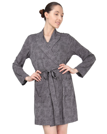 Women's Shawl Collar Long Sleeve Robe with Front Pockets : Color: Animal Print