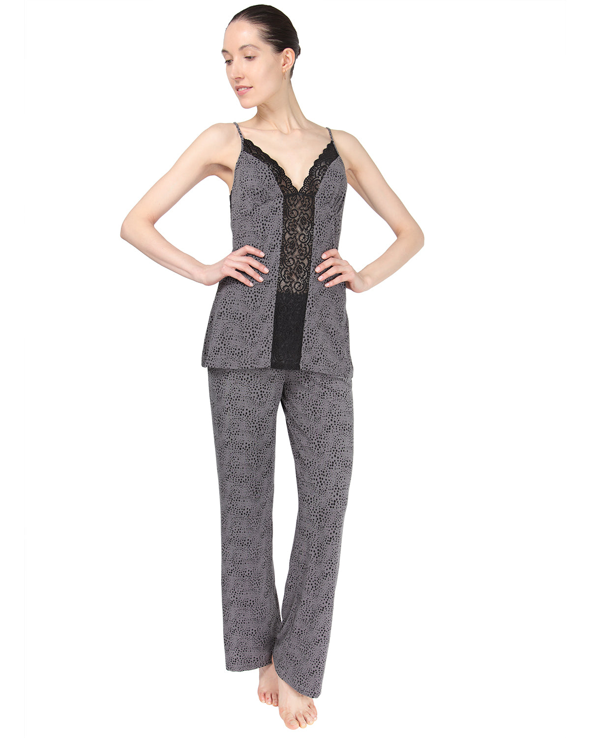 Women's Lace Trim Animal Print Lightweight Cami Pajama Set : Color: Animal Print