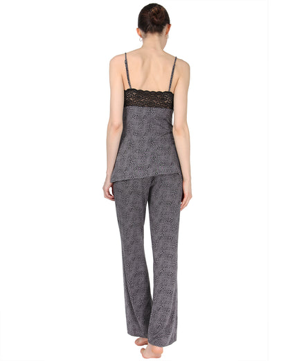 Women's Lace Trim Animal Print Lightweight Cami Pajama Set : Color: Animal Print