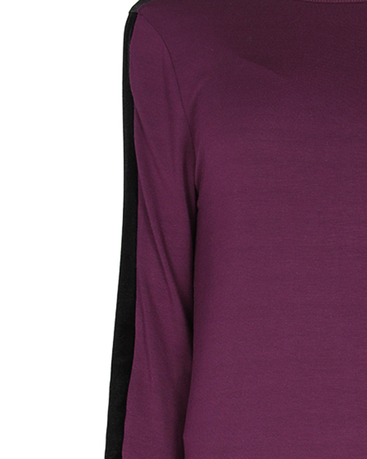 Women's Velvet Racing Stripe Trim Long Sleeve Pajama Set : Color: Grape