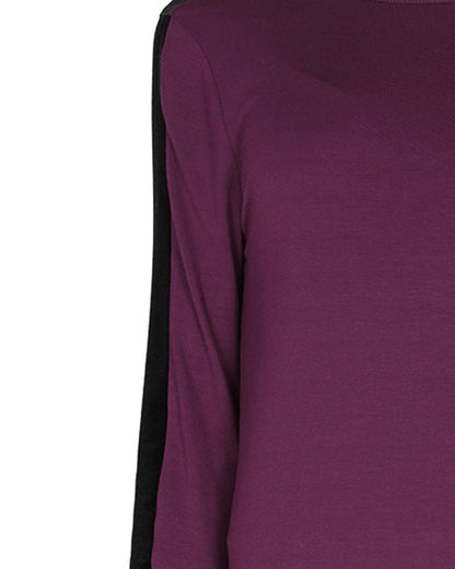 Women's Velvet Racing Stripe Trim Long Sleeve Pajama Set : Color: Grape