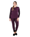 Women's Velvet Racing Stripe Trim Long Sleeve Pajama Set : Color: Grape