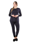 Women's Velvet Racing Stripe Trim Long Sleeve Pajama Set : Color: Navy