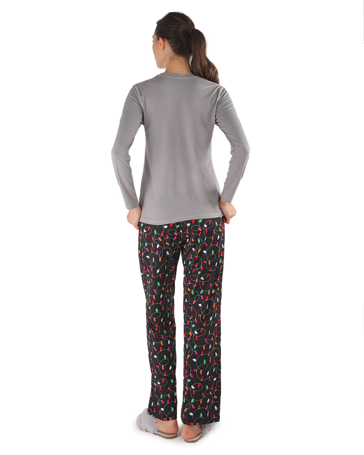 Women's Naughty But Nice Holiday Lights Two-Piece PJ Set : Color: Gray