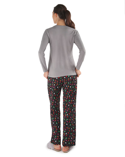 Women's Naughty But Nice Holiday Lights Two-Piece PJ Set : Color: Gray