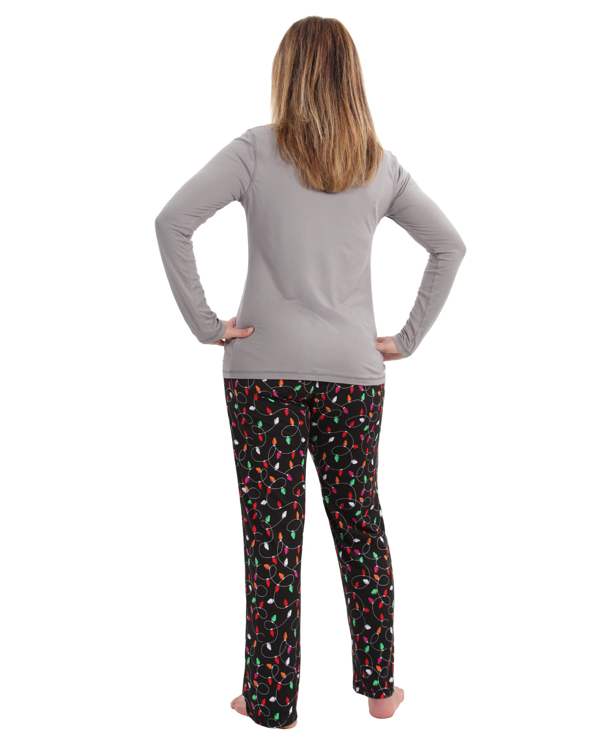 Women's Naughty But Nice Holiday Lights Two-Piece PJ Set : Color: Gray