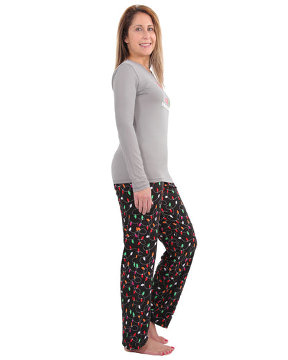 Women's Naughty But Nice Holiday Lights Two-Piece PJ Set : Color: Gray