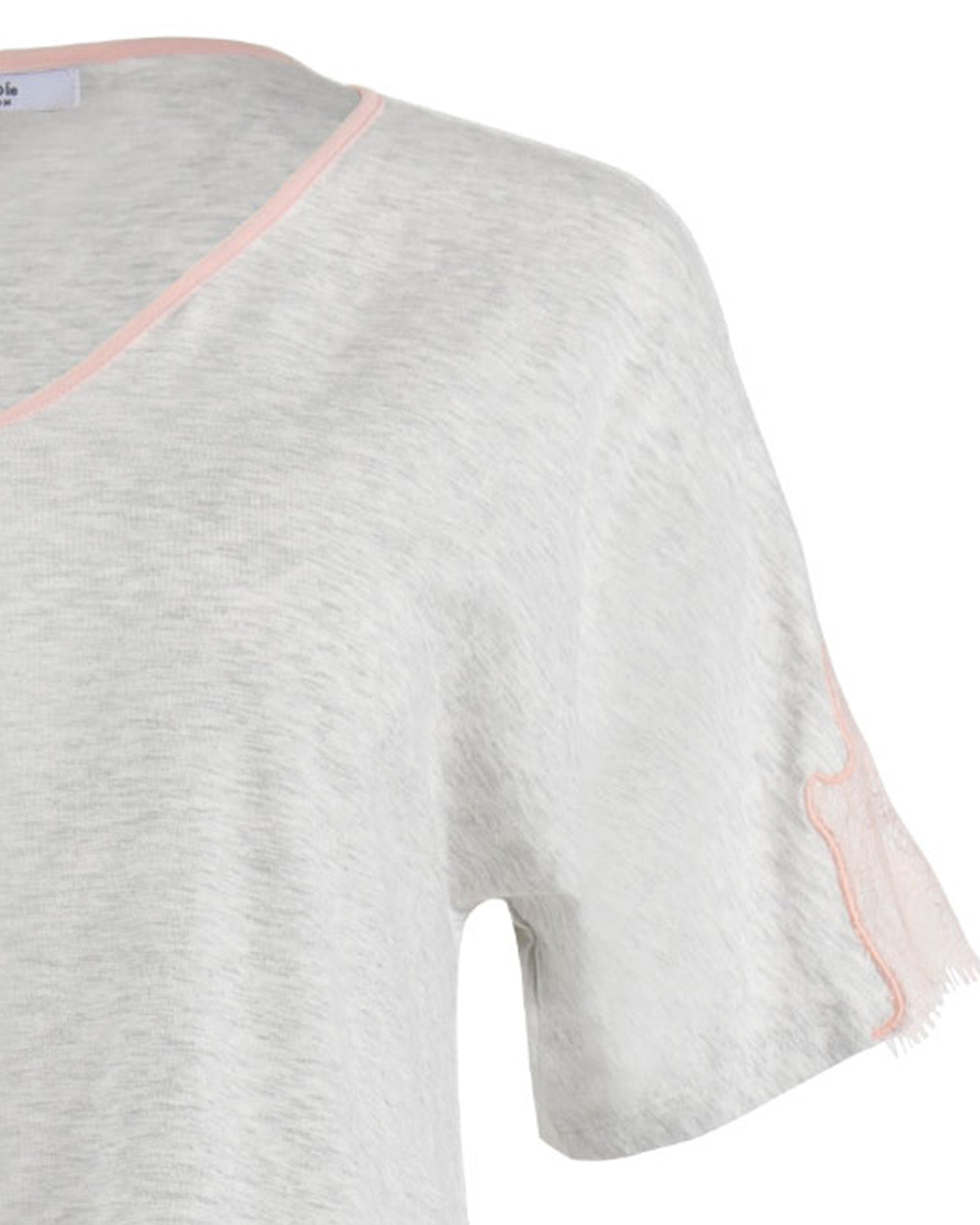 Women's Cotton Blend Lace Trim Short Sleeve Top and Pants Sleep Set : Color: Light Gray Heather