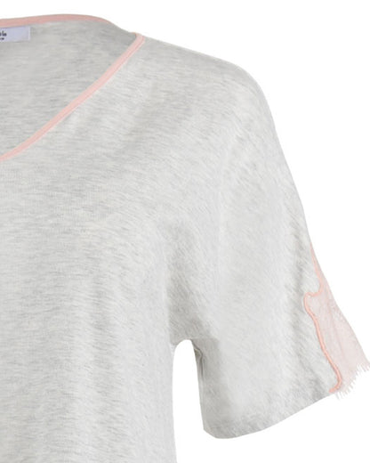 Women's Cotton Blend Lace Trim Short Sleeve Top and Pants Sleep Set : Color: Light Gray Heather